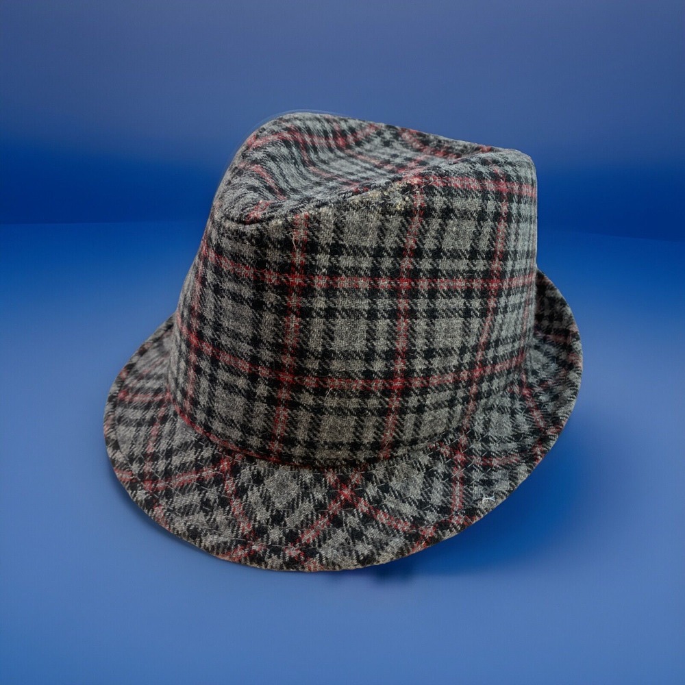 Plaid Gray, Black Burgundy, Fedora Hat Multicolor Men's Small 54-55 cm polyester
